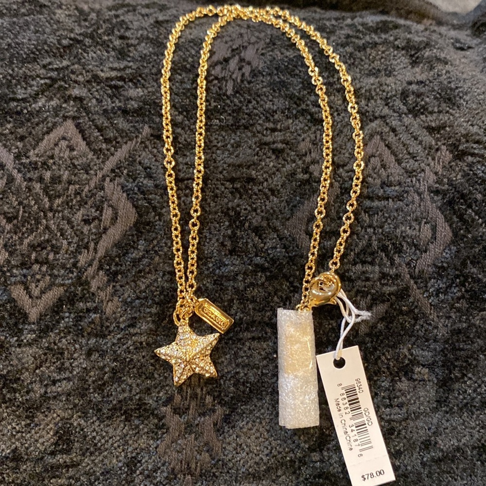 Coach Gold tone crystal pave pyramid star necklace - Picture 2 of 3